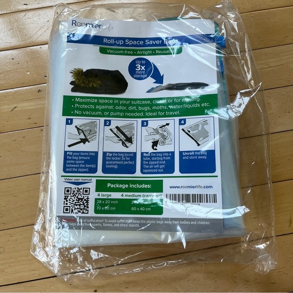8 PACK LARGE ROLL-UP COMPRESSION SPACE SAVER BAGS VACUUM-FREE REUSABLE - Picture 1 of 6